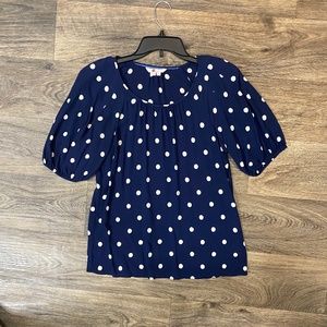 Boden Navy Polka Dot Peasant Top Sz 8